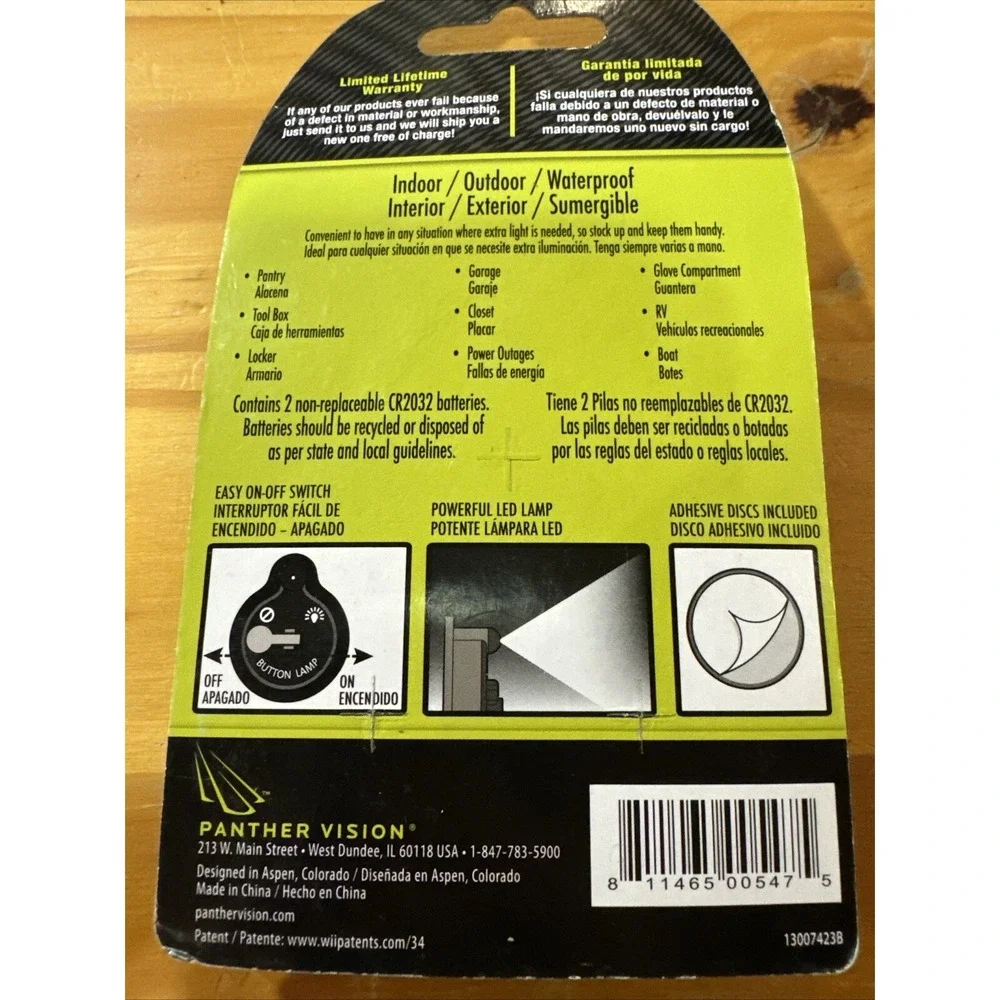 Panthervision Stick On LED Button Lights - (Pack of 3) Battery Powered Lights